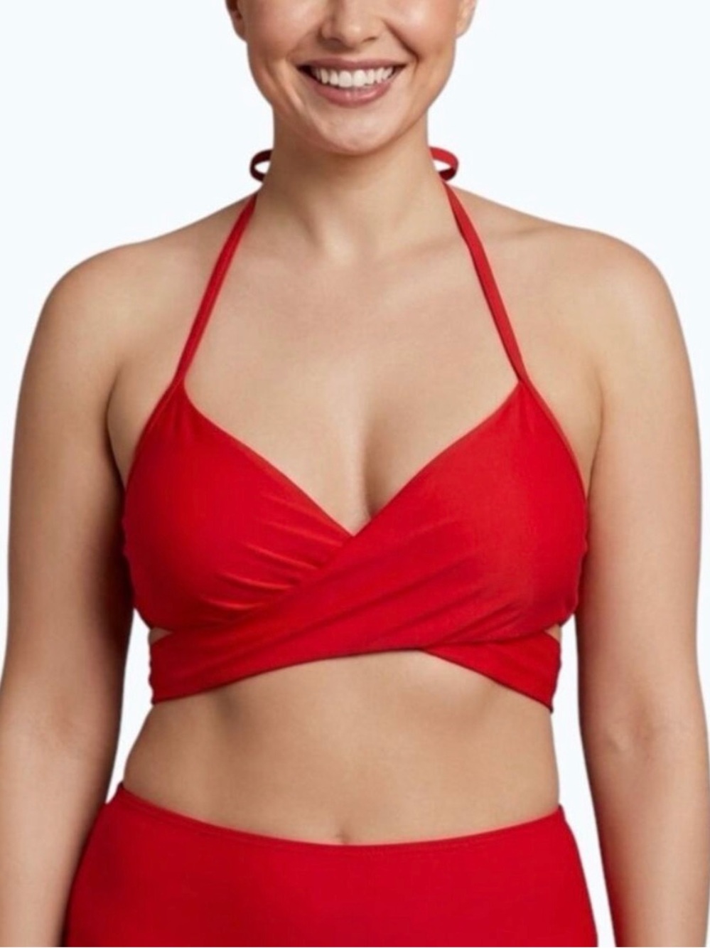 Aerie Wrap Halter Bikini Top Bright Red Size Medium Adjustable Strap